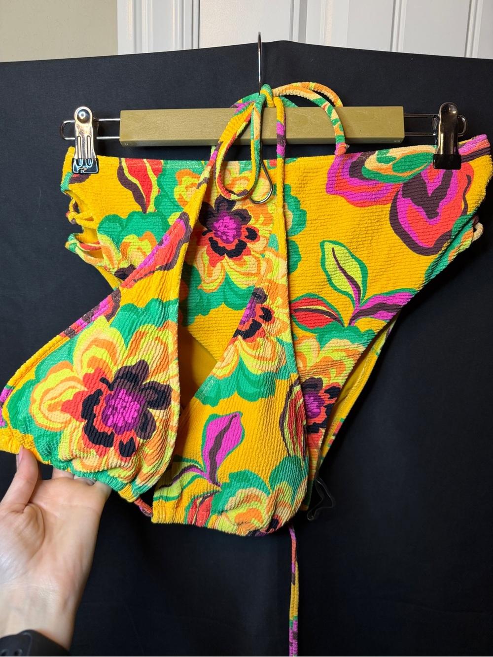 Gianni Bini Yellow Floral Tie-Back Triangle Bikini Set